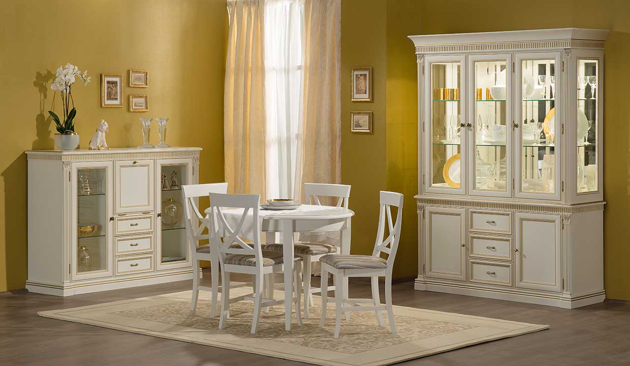 Veneto Table and Angela, Regina bianco Chairs 