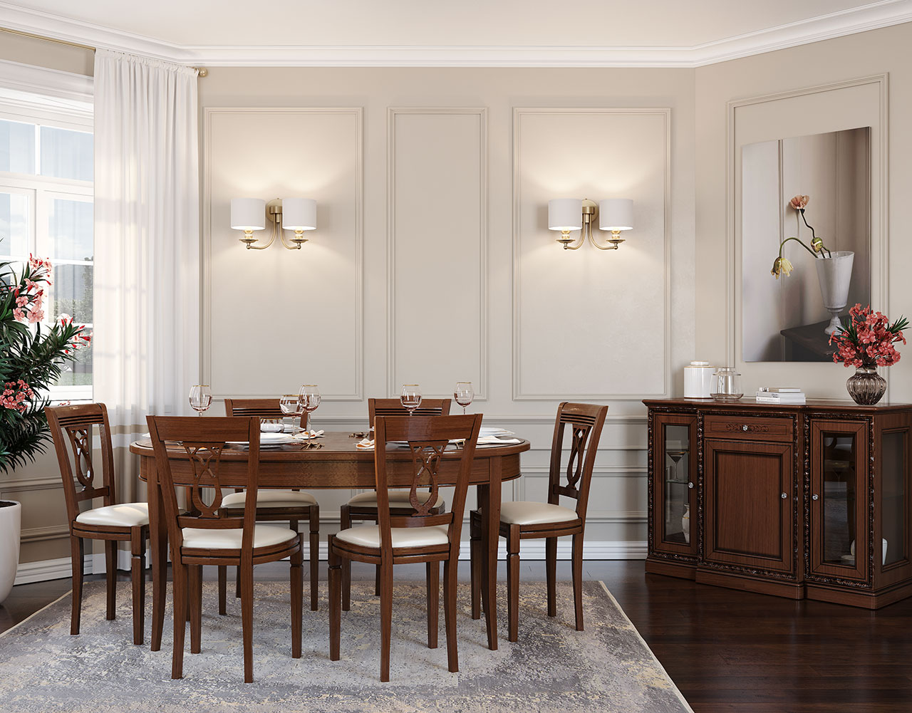 Veneto Table and  Angela, Leonardo, Regina Chairs 